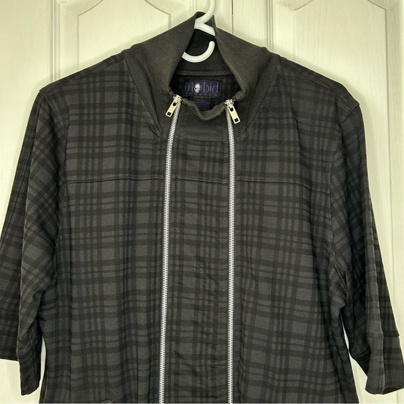 Morbid threads vintage Y2K short sleeve plaid blouse, zipper accent, XXL - Picture 2 of 8
